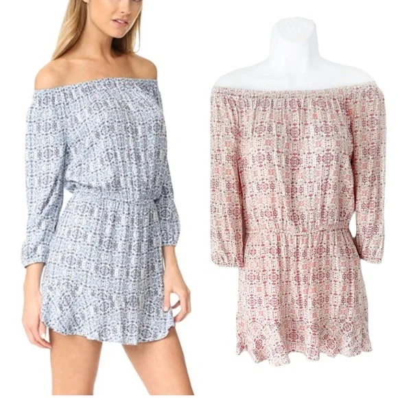 joie off shoulder dress Soft Joie Sarnie Blouson Off the Shoulder Long Sleeve Ruffle Hem Mini Dress  XS